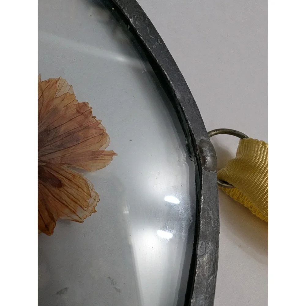 Dried Press Flowers German Metal & Glass Round sun catcher boho cottagecore